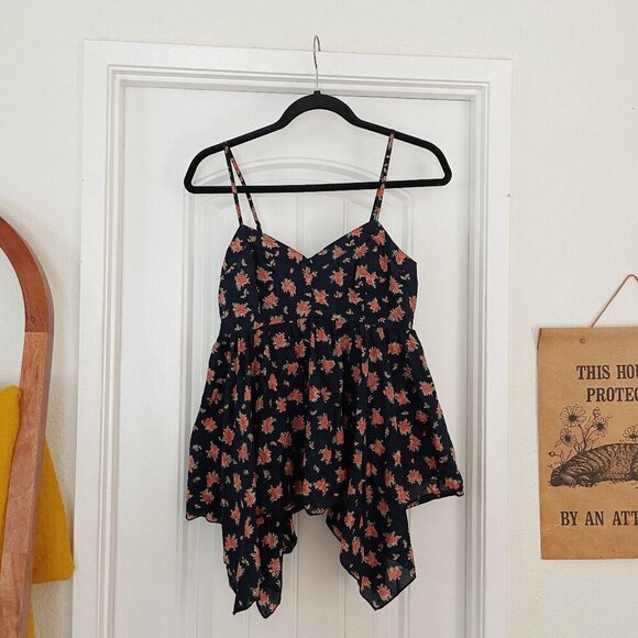 Mudd Navy & Red Dot Floral Layered Baby Doll Tank Top Blouse Medium Summer Y2K - Picture 1 of 6